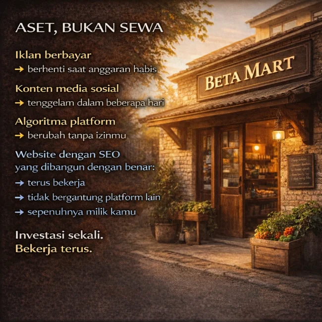 Bangun aset bukan menyewa — perbedaan website SEO lokal vs iklan berbayar untuk UMKM