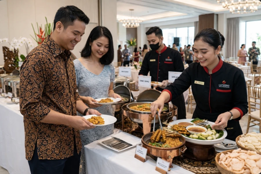 Tampilan catering prasmanan untuk acara profesional yang tertata rapi — foto yang membangun kepercayaan di profil Google Maps