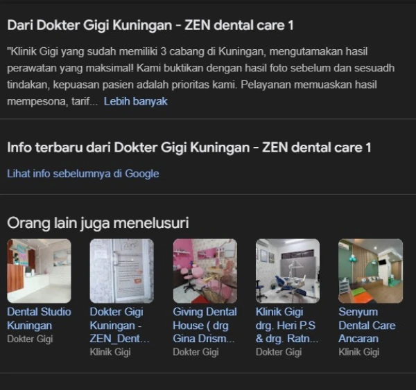 Contoh Google Business Profile klinik dokter gigi yang aktif update posting dan sudah dioptimasi
