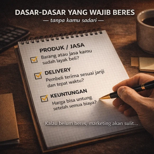 Dua fondasi sebelum marketing — produk dan delivery