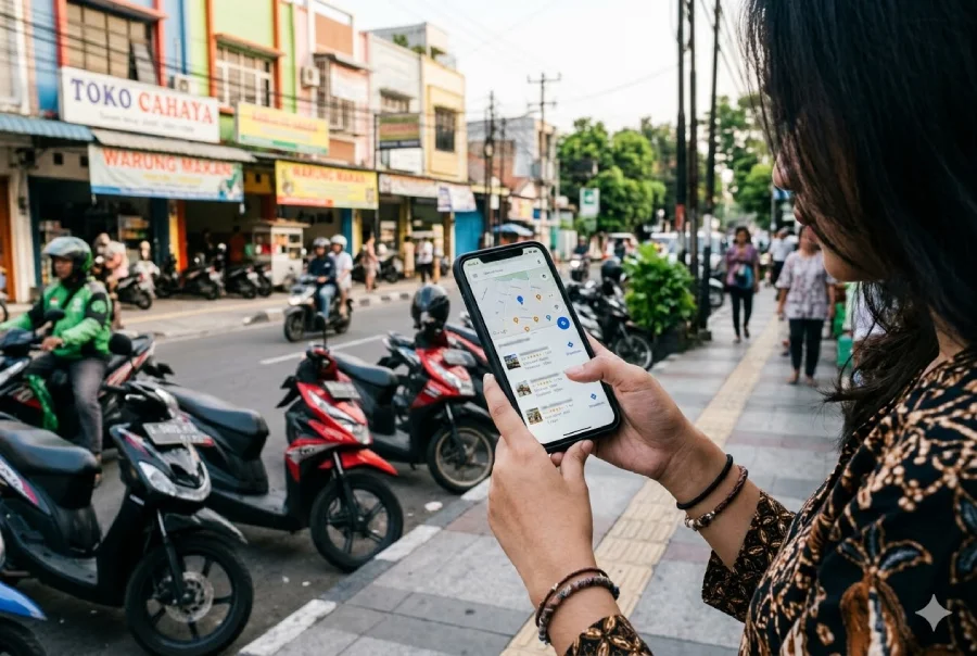 Seseorang membuka Google Maps di smartphone dan menemukan tiga bisnis lokal di Local Pack