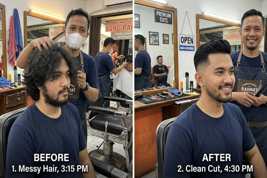 Hasil haircut berkualitas dari salon lokal yang ditampilkan di profil Google Maps