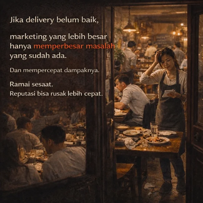 Jika delivery belum baik — marketing besar hanya mempercepat masalah