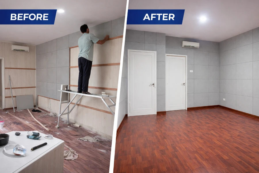 Foto before-after renovasi interior yang menjadi portofolio kuat di Google Maps