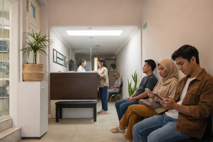 Ruang tunggu klinik yang bersih dan profesional sebagai sinyal kepercayaan di Google Maps