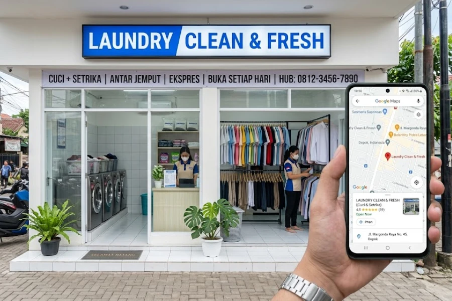 Toko laundry kiloan yang tampil di posisi teratas Google Maps setelah profil dioptimasi
